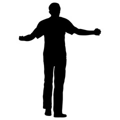 Black silhouettes man with arm raised on a white background