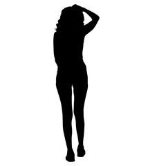 Naklejka na ściany i meble Black silhouettes woman with arm raised on a white background