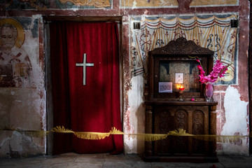 A priest proceeds to the opening of the monastery of Ghelati, outside the city of Kutaisi.