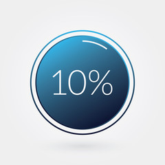 10 percent circle chart, isolated symbol. Vector blue gradient element. Infographic sign. Illustration, icon for business, finance, report, web design, downloading