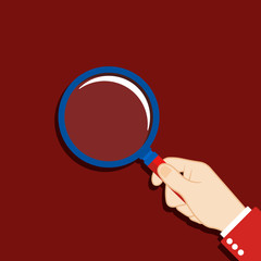 Magnifying glass in hand icon flat on isolated background. EPS 10 vector.