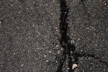 Cracks in the asphalt. Texture of bad asphalt. The consequences of the earthquake.