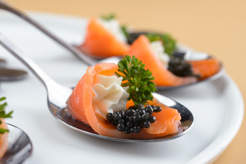 Snack with red fish and caviar
