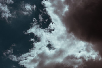 Fluffy clouds cover the summer blue sky