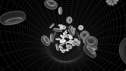 3d animated corona virus cells in blood stream wireframe - Powered by Adobe