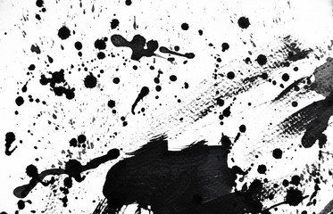 Background splash black on paper. Creative abstract art from ink and watercolor.