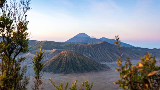 timelapse of vulcano bromo in indonesia at sunrise