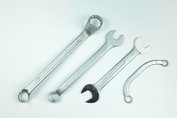 Box wrench and open end combination top view angle on white background
