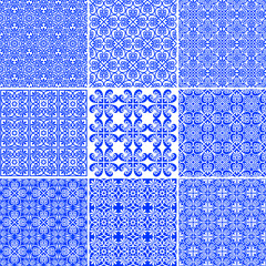 Vector set of elegant floral seamless endless patterns in ethnic modern and ancient greek style