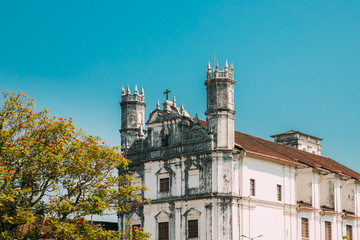 Old Goa, India. Catholic Church Of St. Francis Of Assisi In Sunny Day. Close Up Of Walls