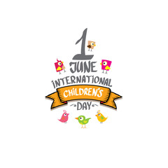 1 june international childrens day icon or label isolated on white background. happy Children day greeting card. kids day poster. Children day banner