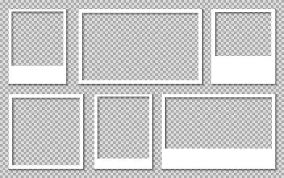 Set an empty white photo frame with shadows on a transparent background. EPS 10