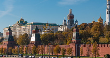 Beautiful view of the Moscow Kremlin from the river in summer Timelapse