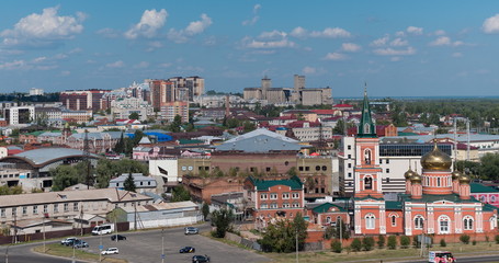 Fototapeta premium Timelapse of the city Barnaul view of the city and church, Altai, Russia