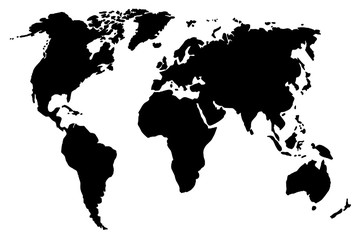 World map is on white isolated background.  black world map silhouette