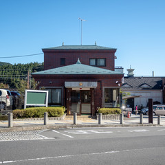 Small police station at midtown of Nikko with clear blue sky for background with copy space