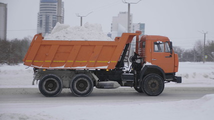 BARNAUL - JANUARY 21 Truck removal of snow on January 21, 2020 in Barnaul, Russia.