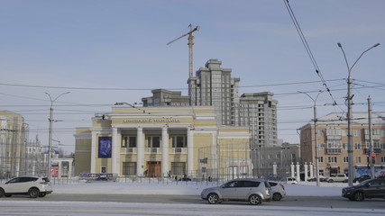 Fototapeta na wymiar BARNAUL - JANUARY 21 central area of the city a youth theater of altai on January 21, 2018 in Barnaul, Russia
