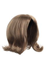 Naklejka premium Subject shot of a natural looking ashy brown wig without bangs. The shoulder-long wig with twisted strands is isolated on the white background. 