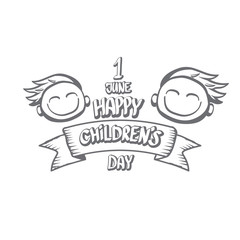 1 june international childrens day icon or label isolated on white background. happy Children day greeting card. kids day poster. Children day banner