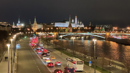 Fototapeta premium Moscow view of the night Kremlin and the Moscow River