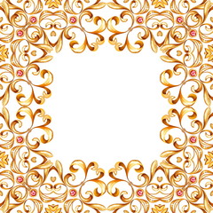Golden floral baroque design element. Frame border ornament square.