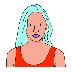 flat vector illustration woman with blue hair using orange cloth