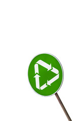 Recycling sign isolated on white background. Ecology concept photo for Earth Hour, Earth Day, Ocean Day and other ECO dates.