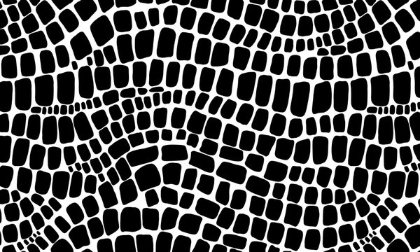 Vector seamless black and white pattern of snake and crocodile skin on an isolated white background. Stock texture of the animal. Fashion design, print on fabric wallpaper, website template design. © Lapalovee