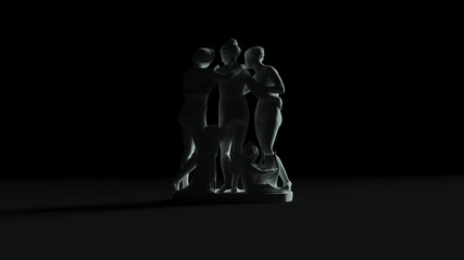 The Three Graces Sculpture Back View 3d illustration 3d render