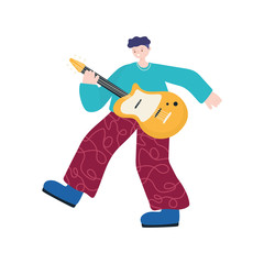 young man playing electric guitar musical isolated icon design