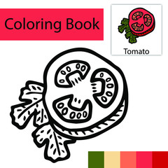 Graphic design themed coloring book with vegetable tomato pictures