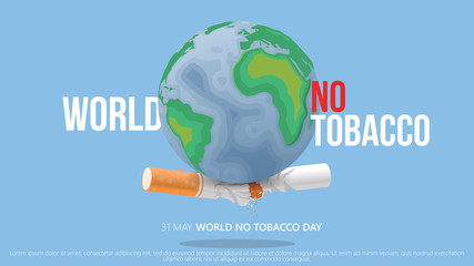 broken cigarette below earth. world no tobacco day vector. clean concept
