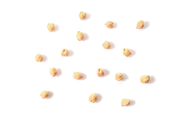 Chickpeas texture on white background. Top view.