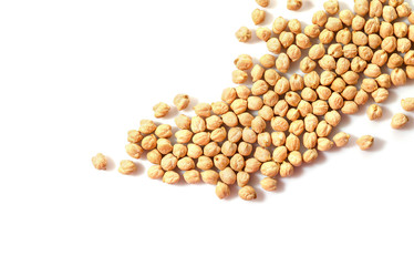 Pile of chickpeas isolated on white background. Top view.