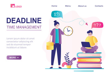 Time management and deadline landing page template. Female boss requires completion deadlines on time
