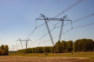 High-voltage power line with towers