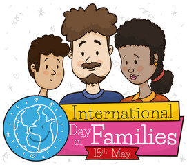 Mixed Race Couple with their Son Celebrating International Day of Families, Vector Illustration