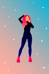 Young fashinable girl isolated on background for design card,  fashion party invitation, feminism event, girls power poster, shop sale etc.