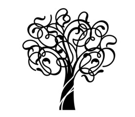 Spring decorative Tree of Life. Silhouette shape with Leaves. Vector outline Illustration. Plant in Garden. Royalty free vector object.