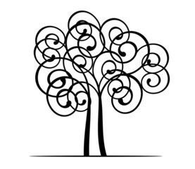 Fototapeta na wymiar Spring decorative Tree of Life. Silhouette shape with Leaves. Vector outline Illustration. Plant in Garden. Royalty free vector object.