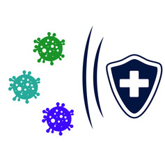 Shield fight with bacteria microorganism virus. Protective medical shield from corona virus in flat style. Illustration design concept of Healthcare and Medical.