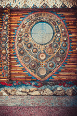 Art mosaic glass on the wall in Buddhist Thailand Temple in Asia, Asia art, culture and Religion. mosaic background. colorful mosaic. texture mosaic.