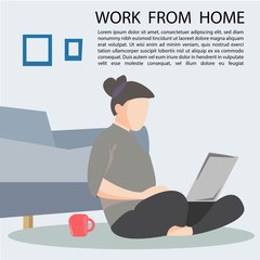 Young woman sit and work with laptops on sofa at home