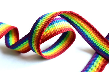 Rainbow ribbon. Template for the pride month poster design.