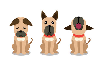 Set of vector cartoon character great dane dog poses for design.