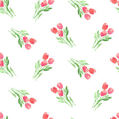 Watercolor beautiful tiny seamless pink flower pattern. Endless print for textile, clothes, fashion, linens, dress, cover, wallpaper. Hand painted art in modern trendy style.