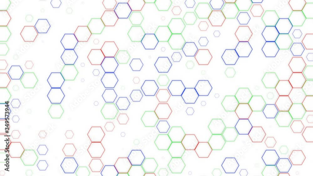 Poster tri-color hexagonal shapes appear and disappear on a white background. slow motion calms. seamless l