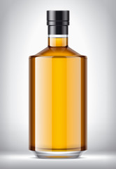 Glass bottle with Drinks on Background. With Foil version. 