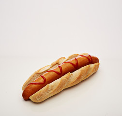 Hot dog with big sausage and ketchup